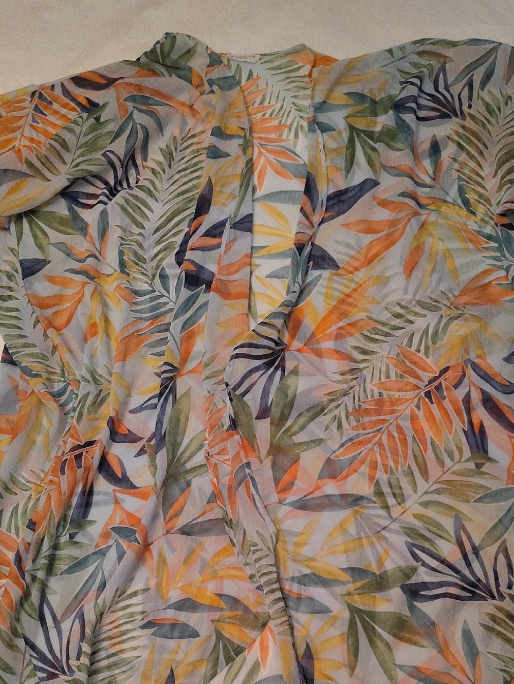 Tropical Leaf Lightweight Sheer Swim Cover Up - Multicolor One Size